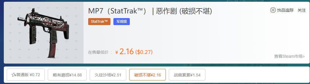 csgomp7恶作剧皮肤多少钱？